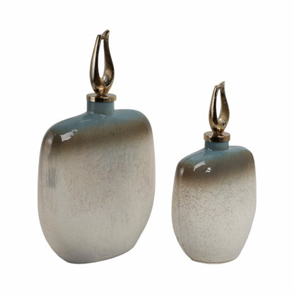 S/2 15/18" Ashford Glass Bottles With Metal Topper