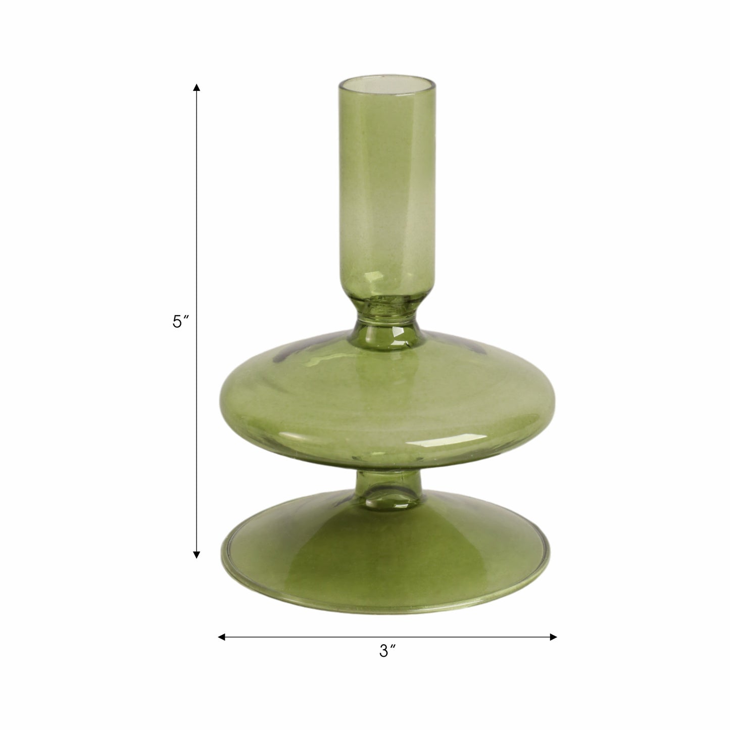 20118-19 |5" Vintage Glass Taper Candle Holder, Olive