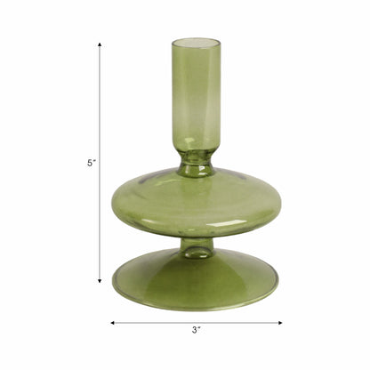 20118-19 |5" Vintage Glass Taper Candle Holder, Olive