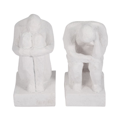 S/2 7" Thinking Man Bookends, White