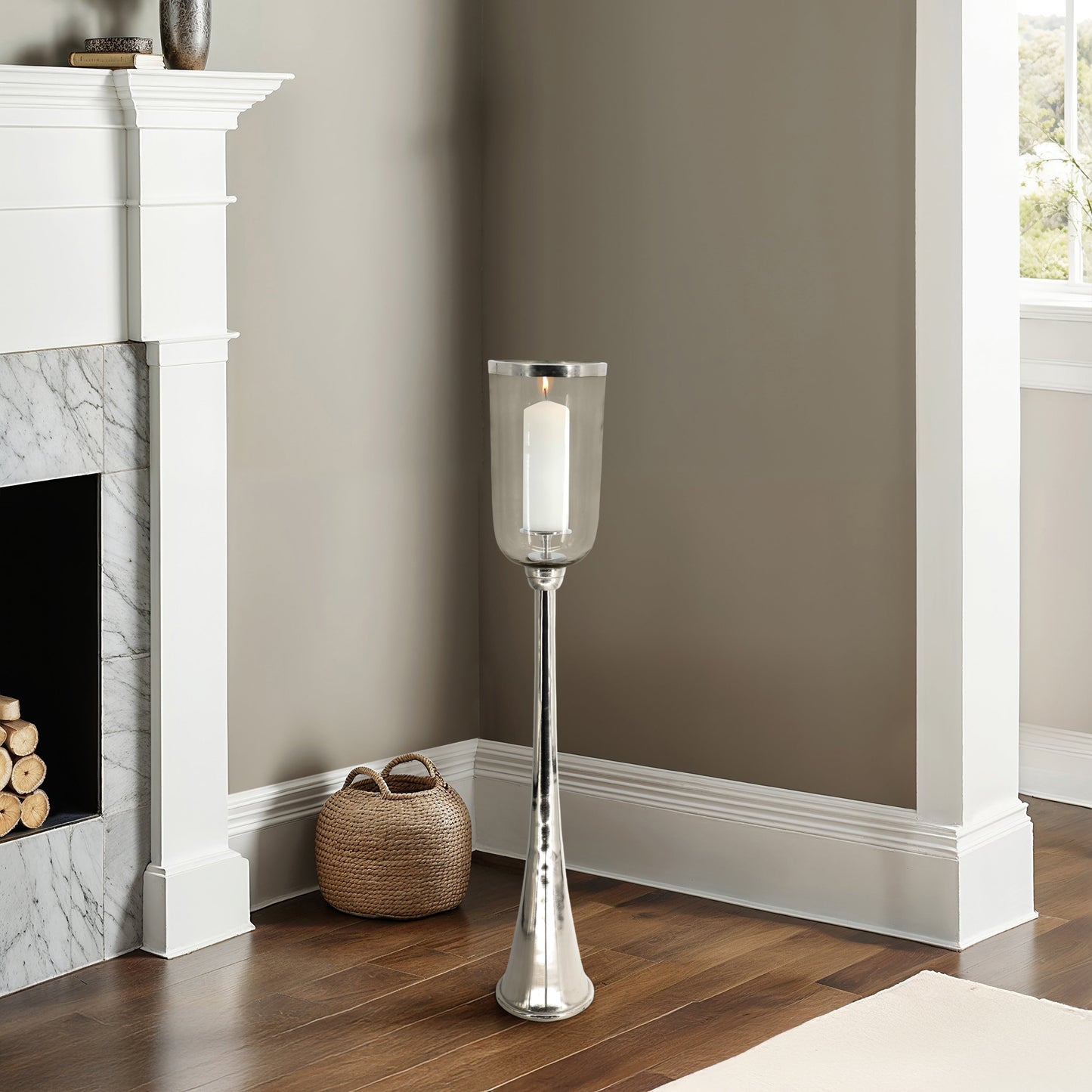 43" Radiant Large Silver Glass Candle Hurricane