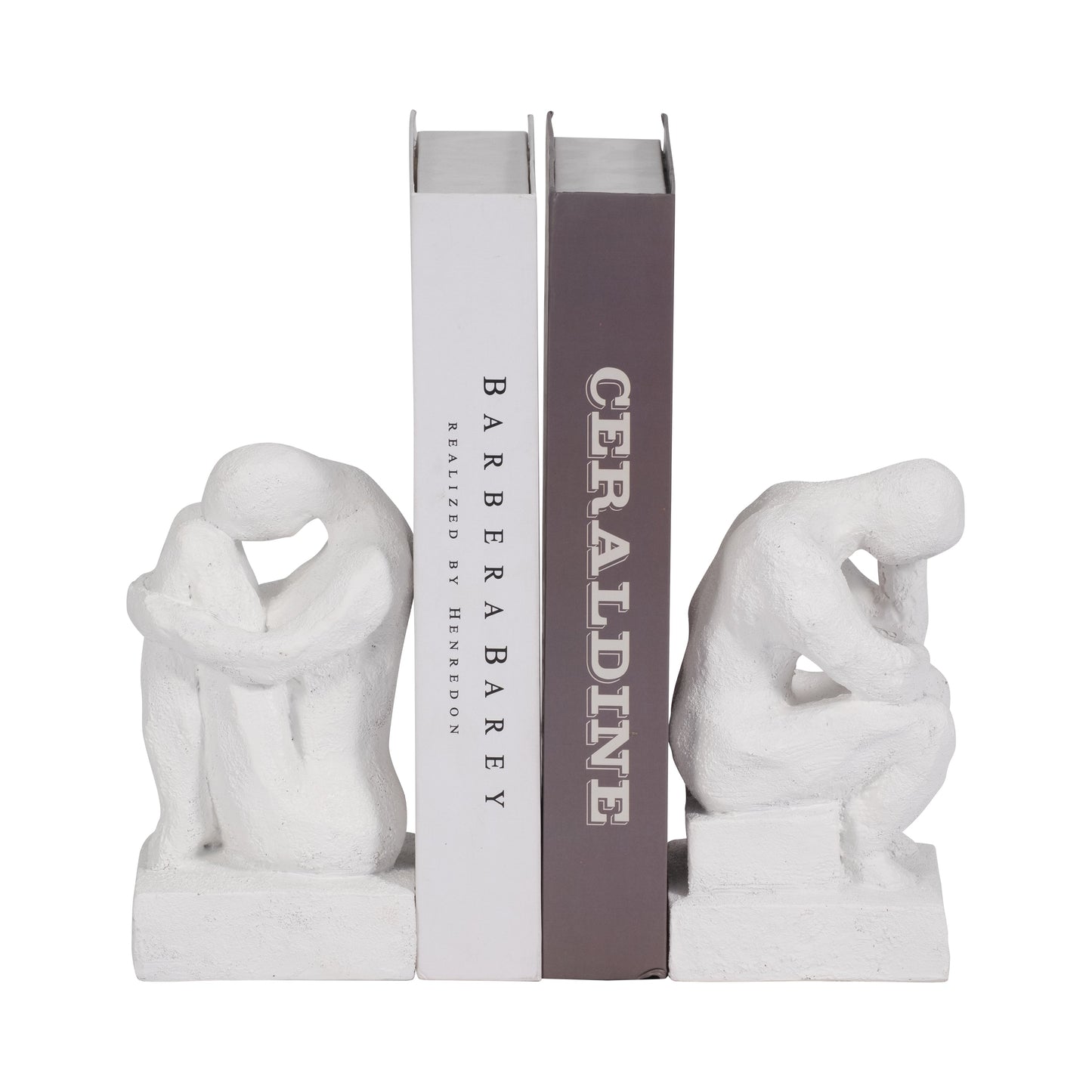 S/2 7" Thinking Man Bookends, White