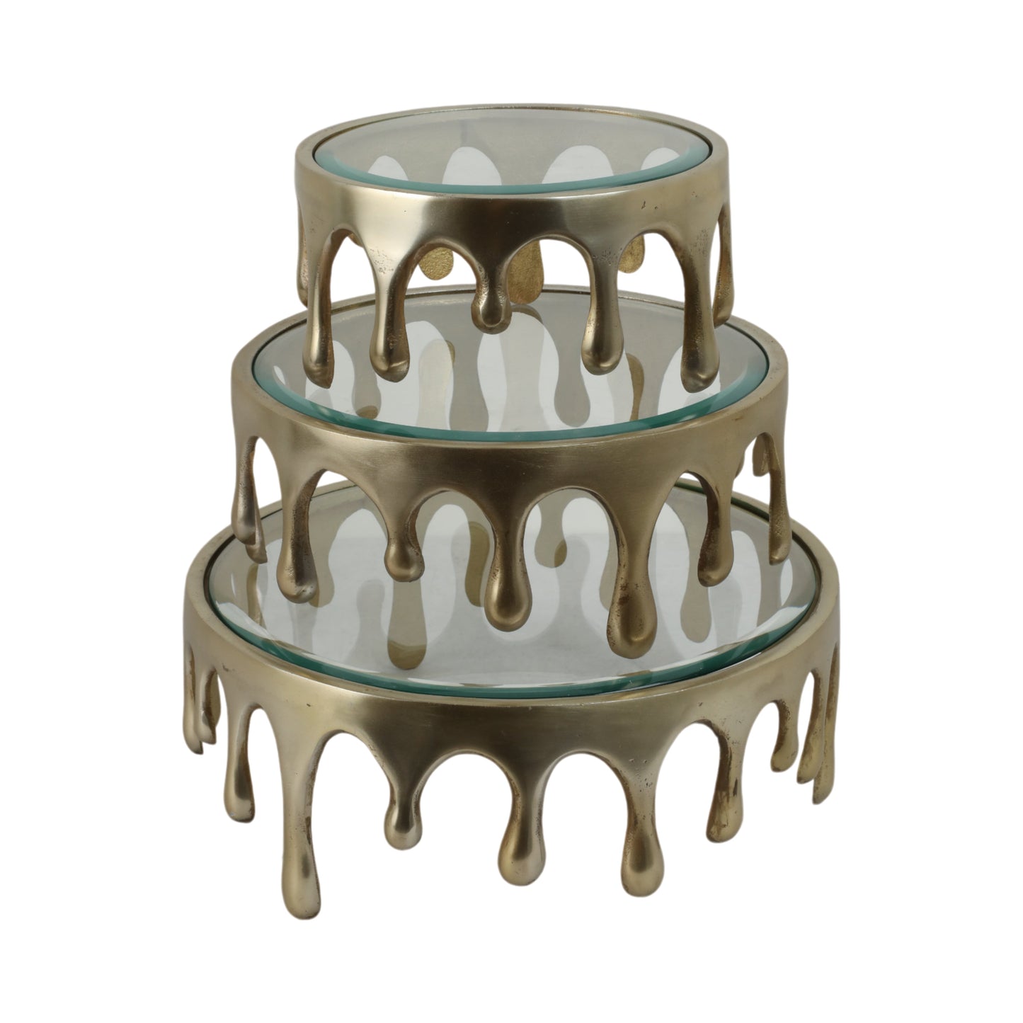 S/3 9/12/14" Nevis Glass And Aluminum Risers