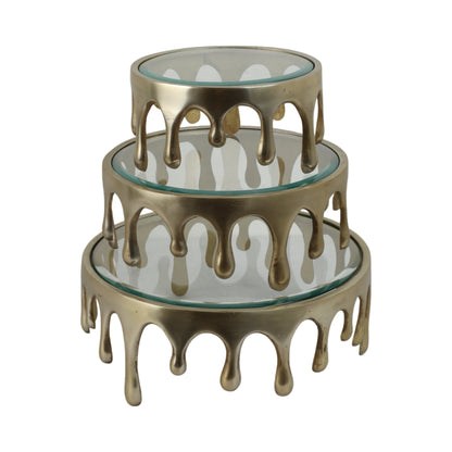 S/3 9/12/14" Nevis Glass And Aluminum Risers