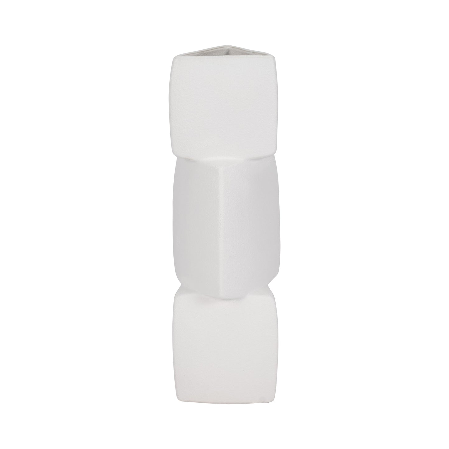 17" Stacked Triangle Rough Vase,ivory