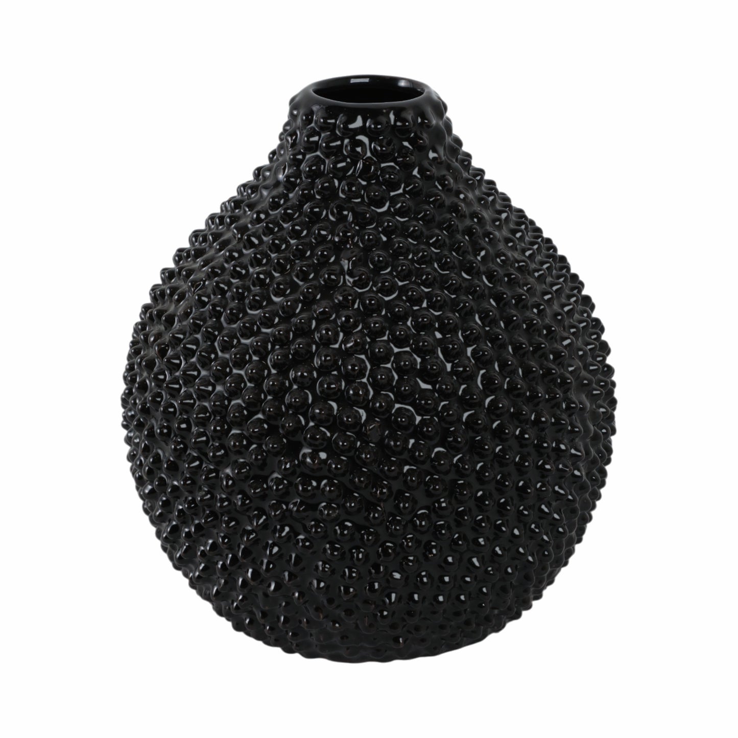 EC, GLOSS BLACK SPIKED CERAMIC VASE 8"