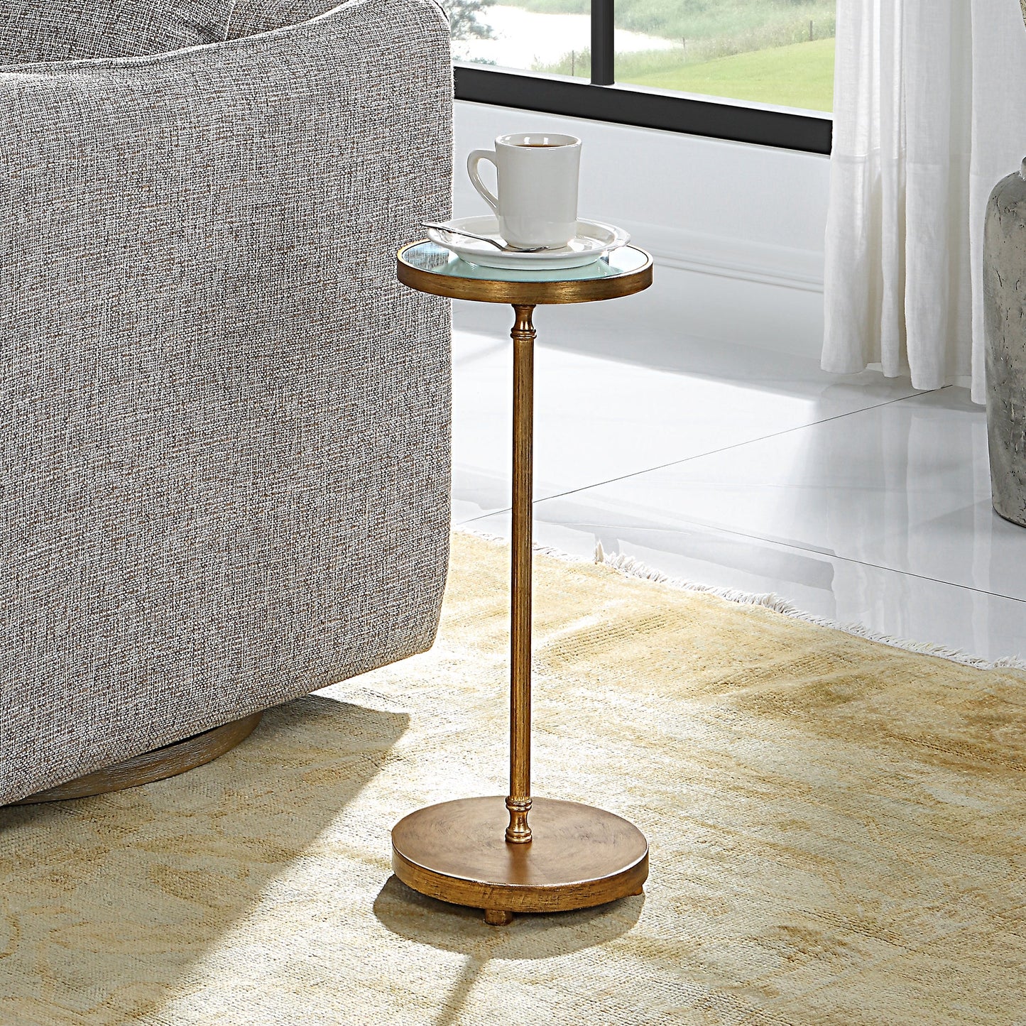 Henzler 25 W x 63 H x 25 D Round Accent Table with Mirror Top