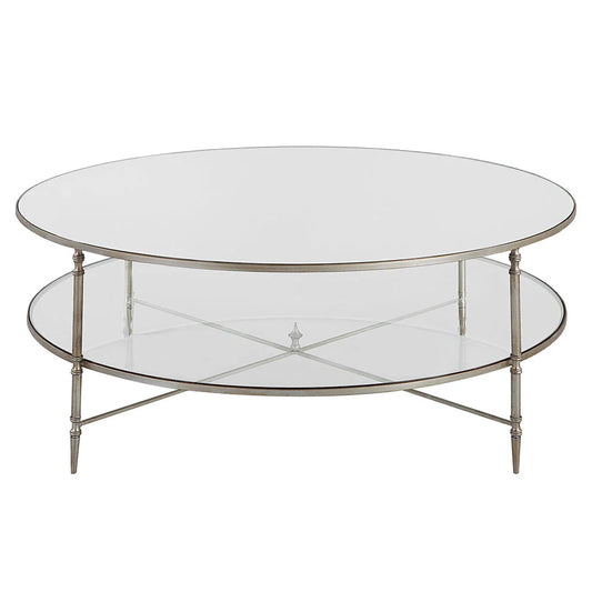 Henzler 126 W x 49 H x 126 D Black Round Coffee Table with Mirror Top-silver