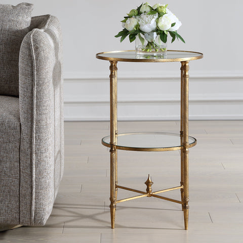 24289-SL-UTT | Henzler 40 W x 63 H x 40 D Gold Round Accent Table with Mirror Top