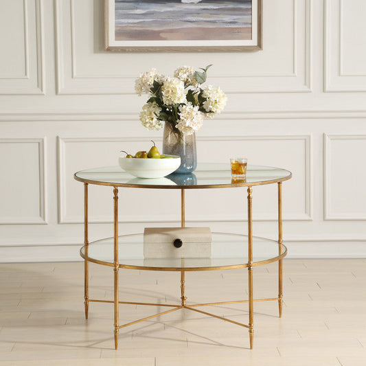 Henzler 106 W x 76 H x 106 D Round Coffee Table with Mirror Top-gold