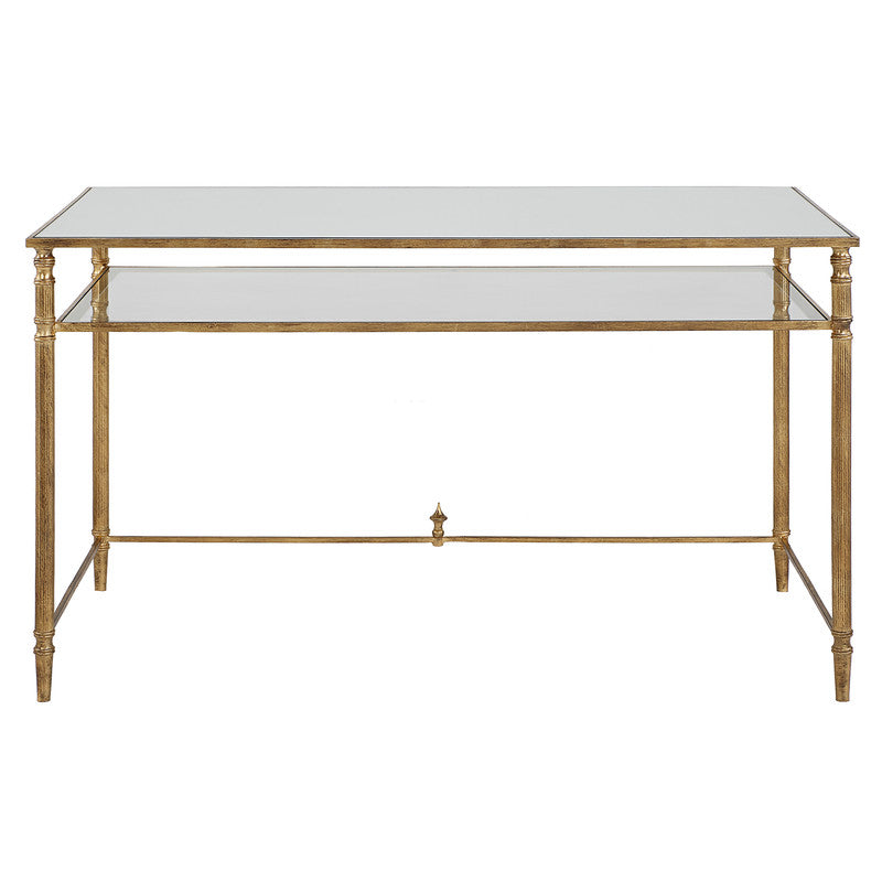 Henzler 132 W x 76 H x 71 D Rectangle Desk with Mirror Top-Gold
