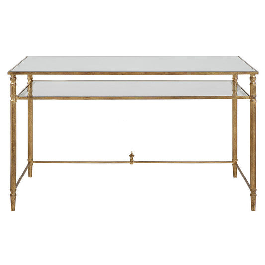 Henzler 132 W x 76 H x 71 D Rectangle Desk with Mirror Top-Gold