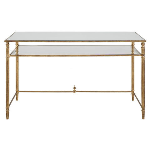 Henzler 132 W x 76 H x 71 D Rectangle Desk with Mirror Top-Gold