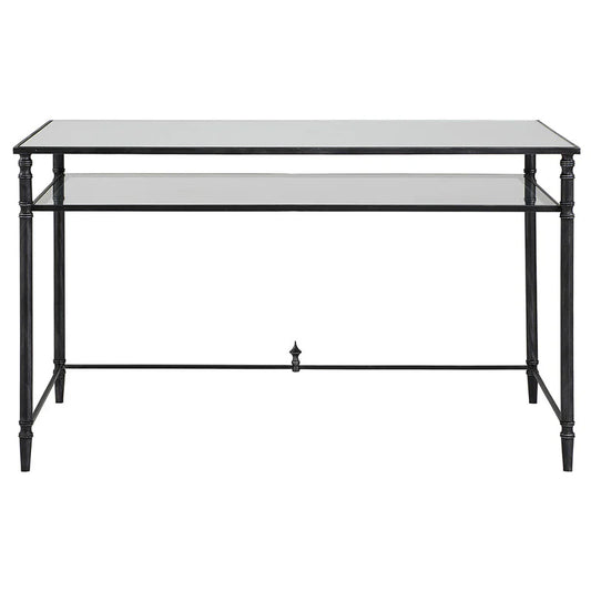 Henzler 132 W x 76 H x 71 D Rectangle Desk with Mirror Top-black