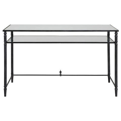 Henzler 132 W x 76 H x 71 D Rectangle Desk with Mirror Top-black