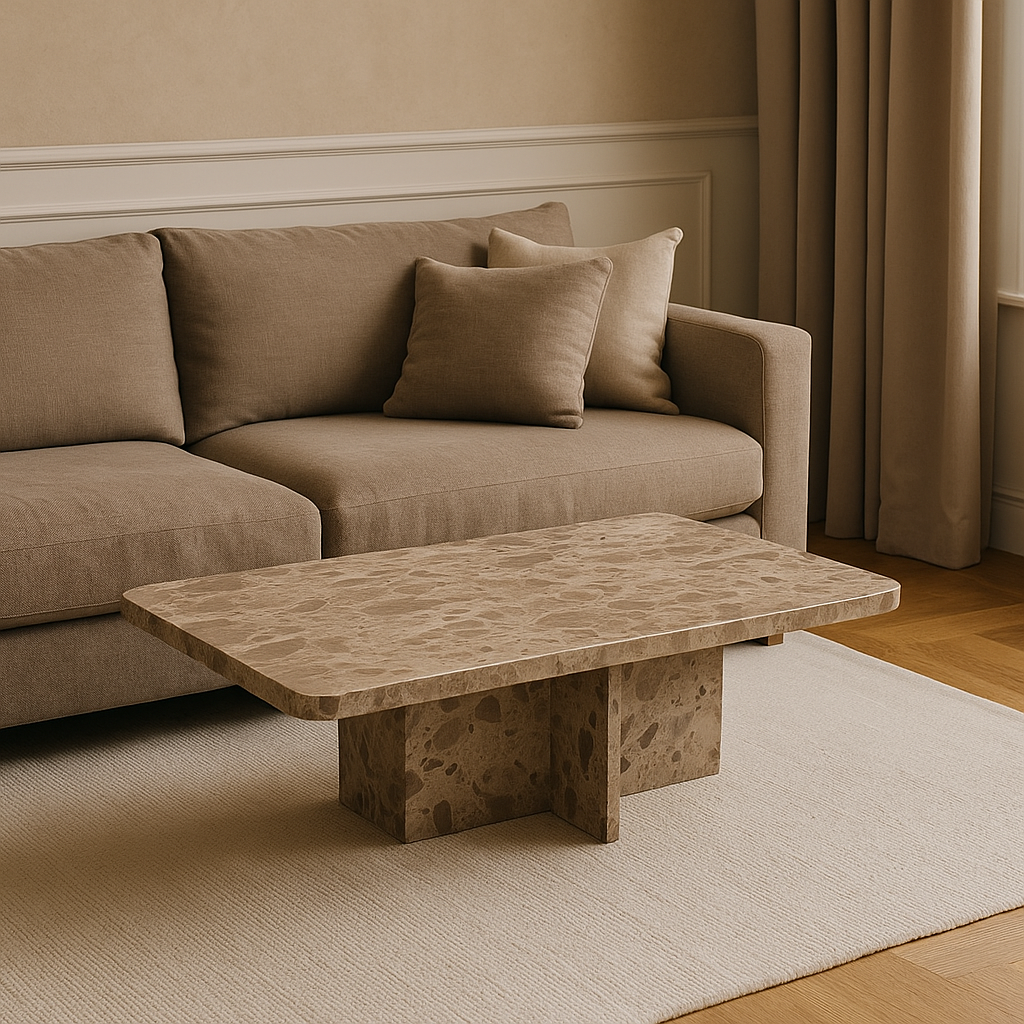 طاولة قهوة من الرخام، 48 بوصة، بنية اللون، قابلة للفك