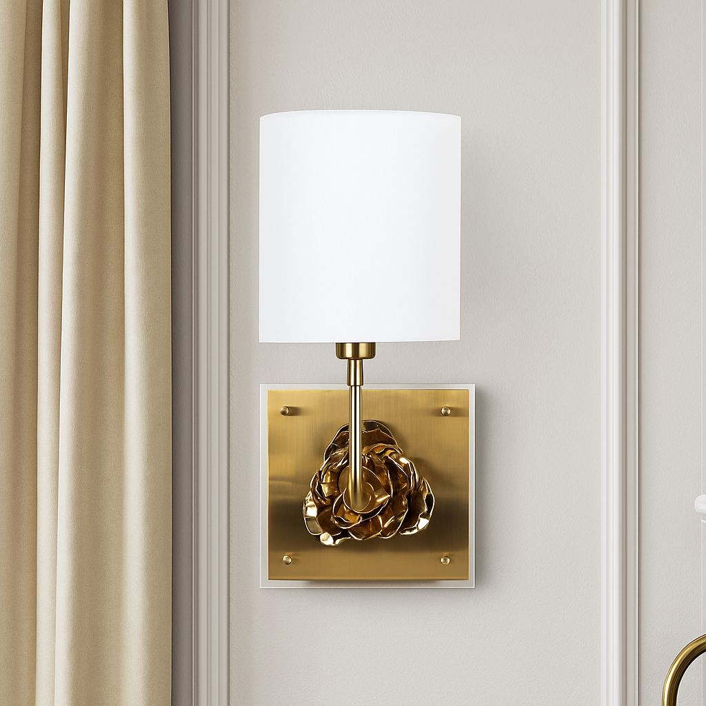 METAL FLOWER WALL SCONCE, GOLD