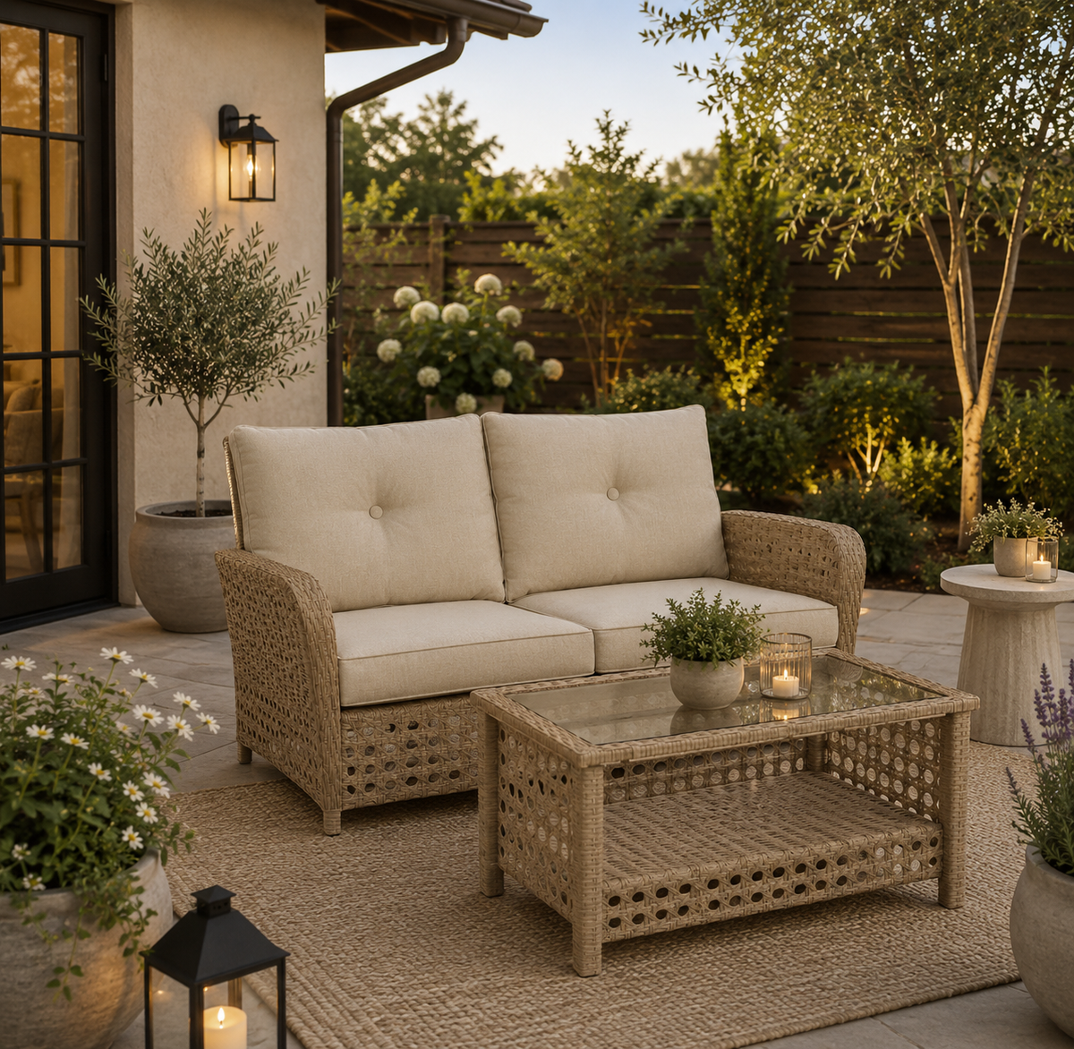 Braylee Outdoor Loveseat with Table (Set of 2)