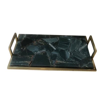 EV19342-01  23" TIMOR GREEN LARGE AGATE TRAY( Sagebrook Home  )