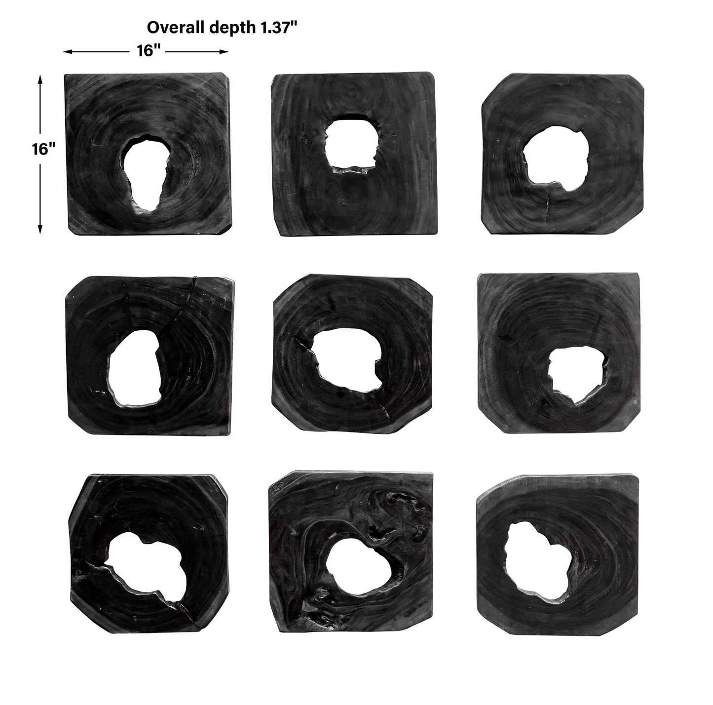 Bahati Wood Wall Art, Ebony, S/9