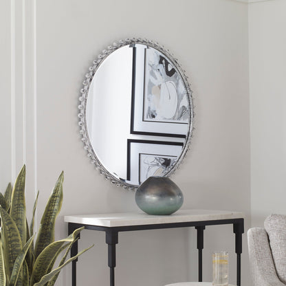 Taza Round Mirror, Antique White