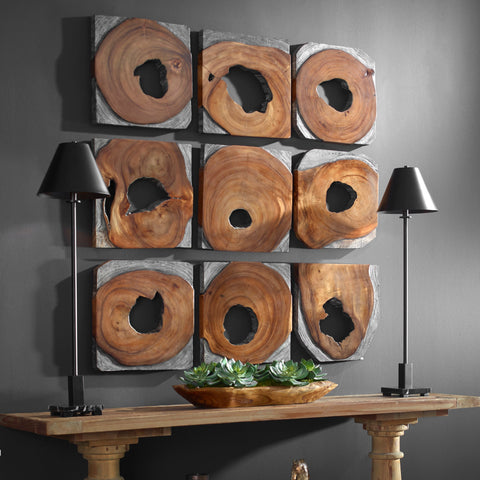 04349-UTT | Uttermost Jungle Wood Paneled Wall Art, Set/9