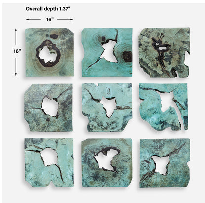 Uttermost Bahati Wood Wall Décor In Blue, S/9