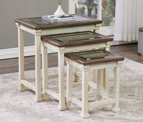 Nesting Tables with Ash Veneer and Beveled Glass