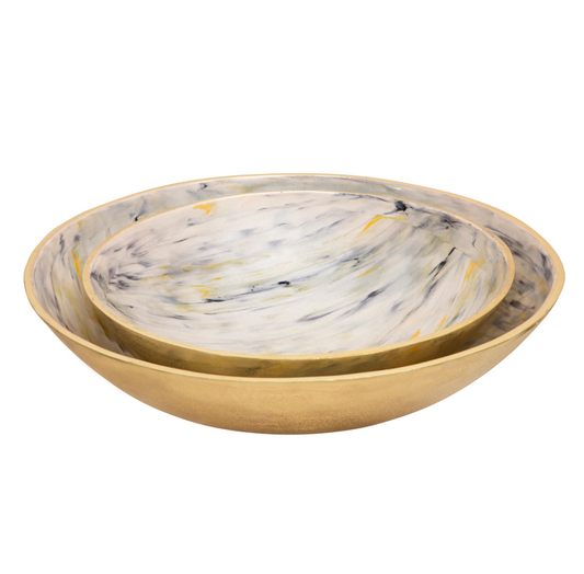 S/2 DECORATIVE  METAL TRAY, IVORY