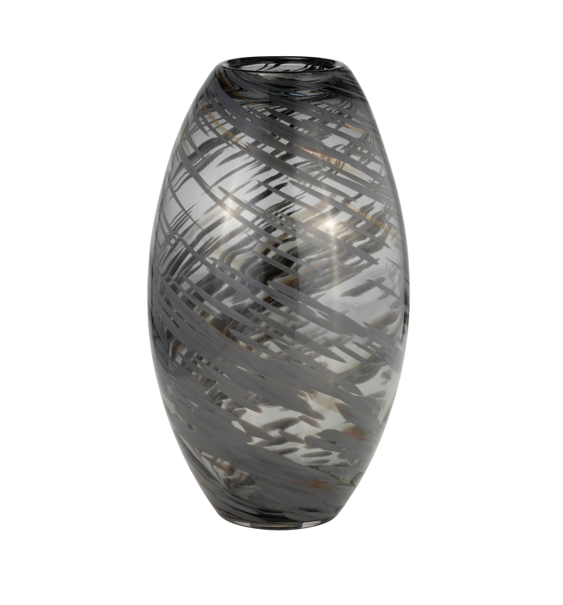 GLASS, 13"H SWIRL VASE, BLACK