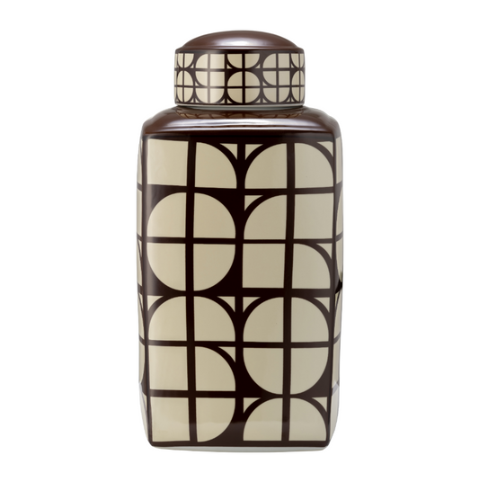 CER, 18"H SQUARE JAR W/ LID, JAVA/COTTON