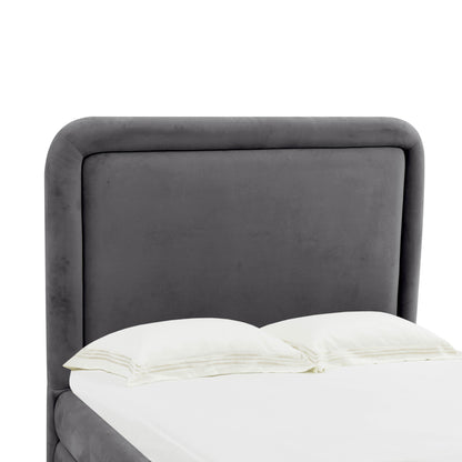 سرير مخملي رمادي داكن من بريلا بالكامل