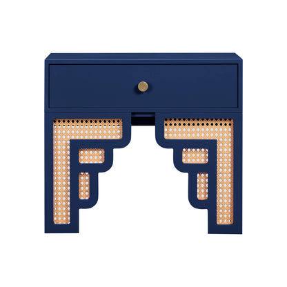 Suzie Navy & Rattan Nightstand