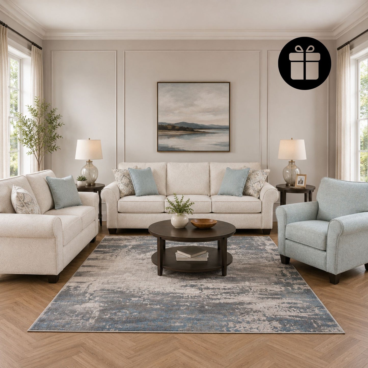 Monumental Sofa Set with Free Modern Rug
