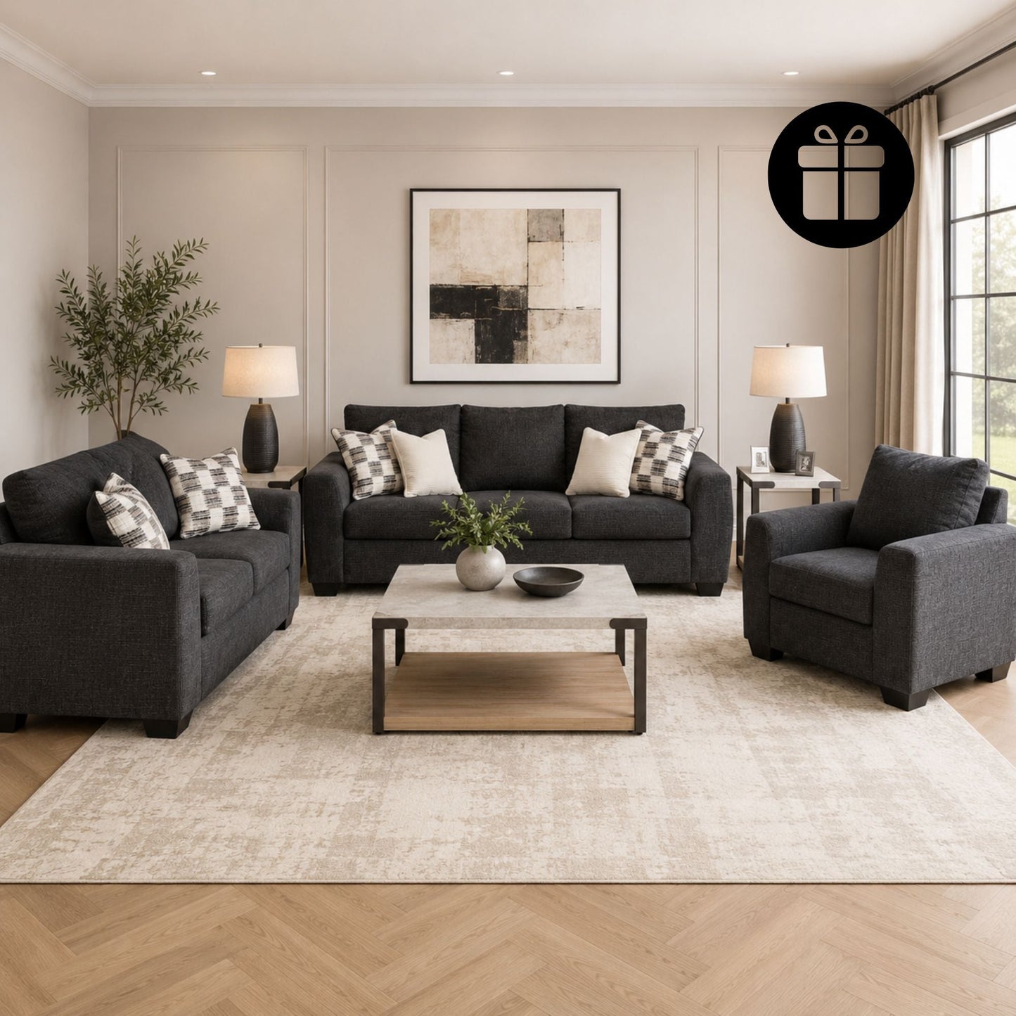 Loreo Sofa Set with 2 Free OCCASIONAL TABLE SET (3/CN)