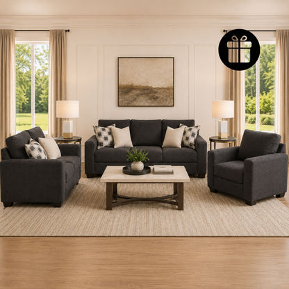 Loreo Sofa Set with 2 Free Dual Table Lamp (Silver)