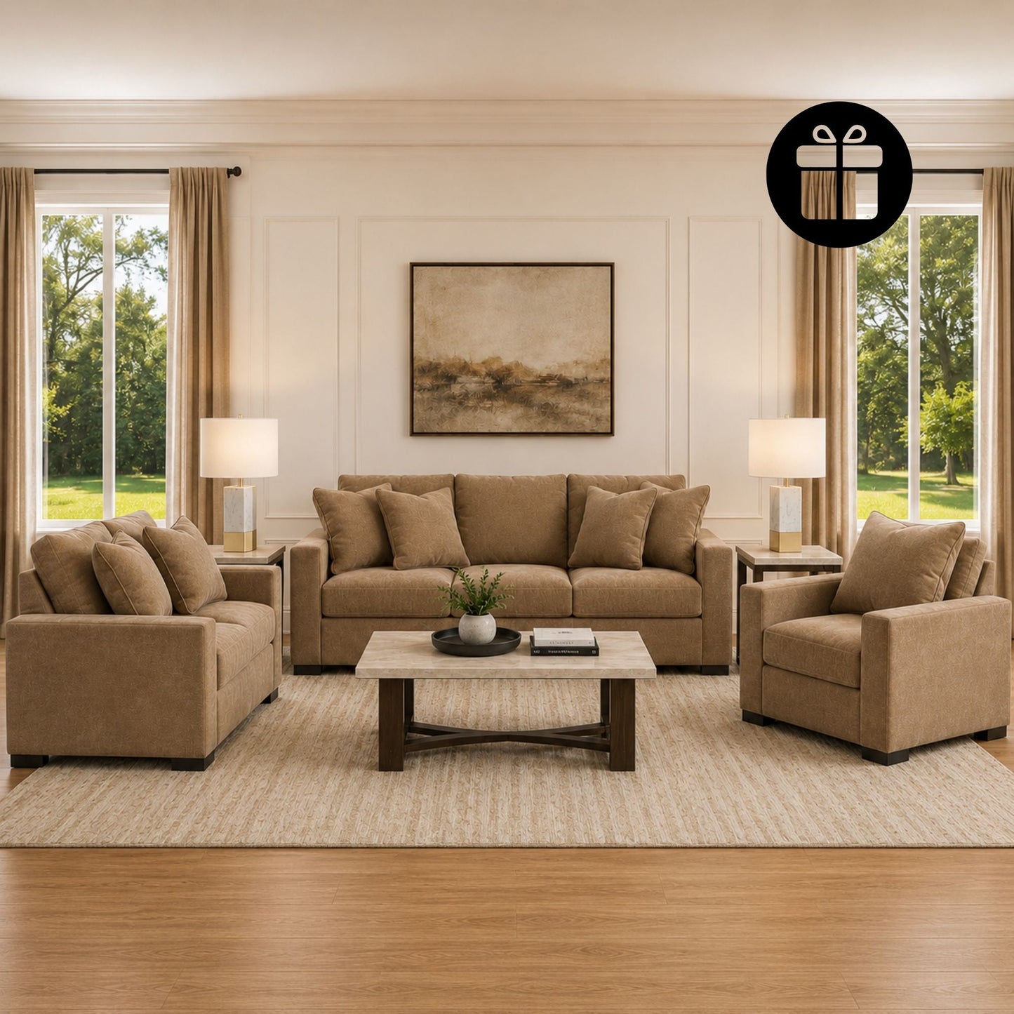 Calden Sofa Set with 2 Free Dual Table Lamp Silver