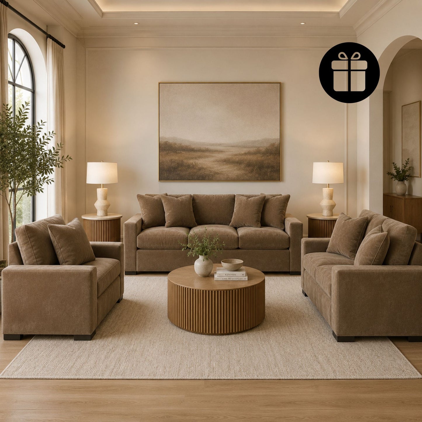طقم أريكة Calden مع مصباح طاولة Terra Pearl مجاني - عدد 2