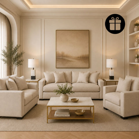 Calden Sofa Set with 2 Free Dual Table Lamp Black