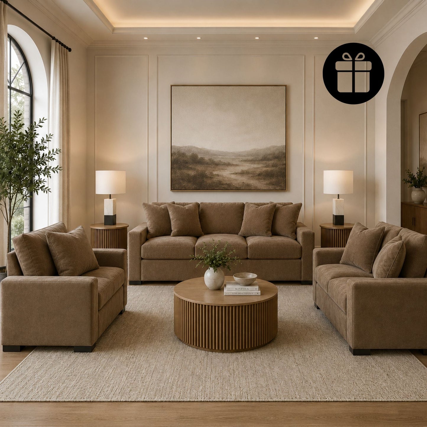 Calden Sofa Set with 2 Free Dual Table Lamp Black