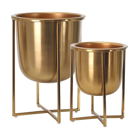 Metal planters on stand S/2