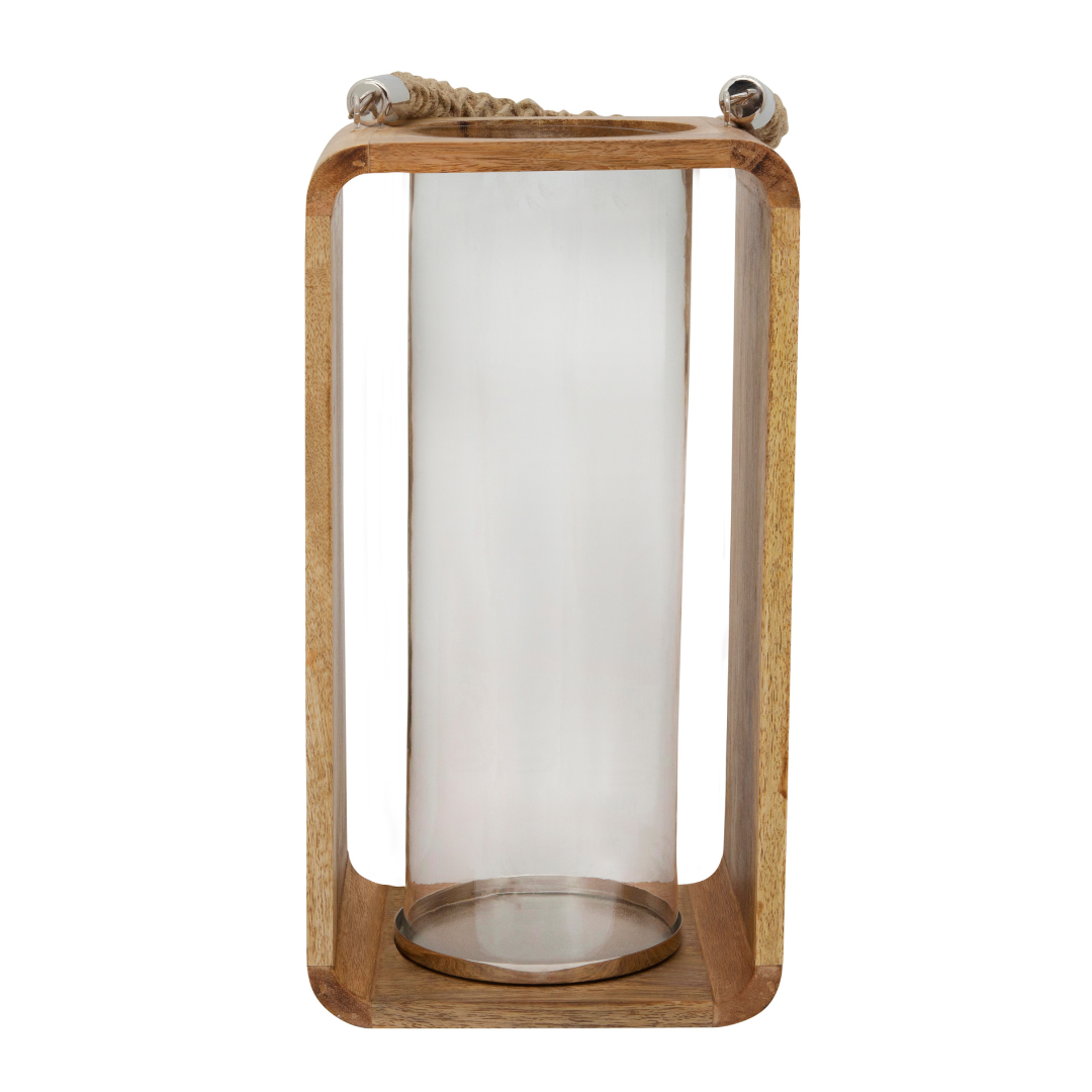 15" WOODEN HURRICANE W/ ROPE, NATURAL