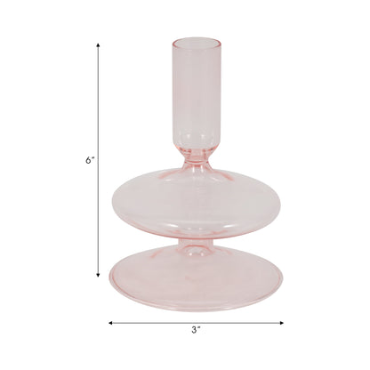 20118-10 |5" Vintage Glass Taper Candle Holder, Pink