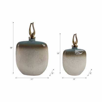 S/2 15/18" Ashford Glass Bottles With Metal Topper