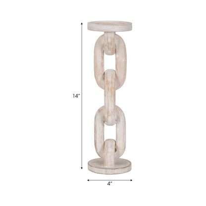 Wood, 14" Chain Pillar Candle Holder, White