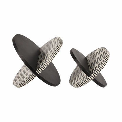 S/2 7/10" Gobiel Black & White Resin Orbs