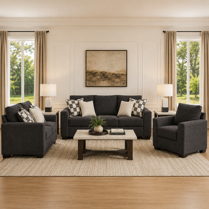 Loreo Sofa Set with 2 Free Dual Table Lamp (Black)