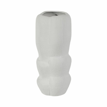 Cer, 12" Waffle Texture Organic Vase, White