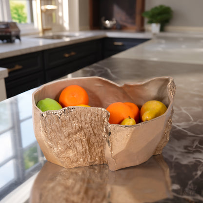 15" Metal Trunk Bowl With Color Inside, Gold/ivory