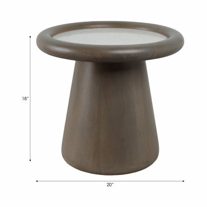 20" Aleena Wood And Marble Accent Table, Brwn